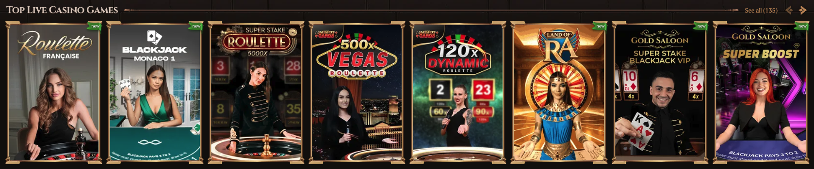 Top Live Casino Games at Lanista Casino including Roulette Française and Blackjack Monaco 1