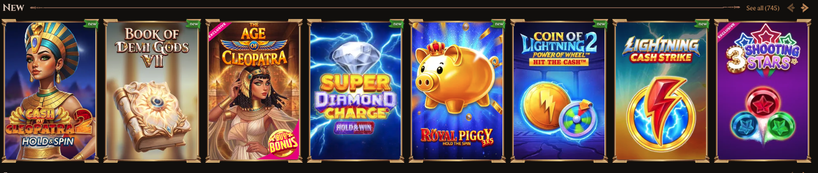 Nouveaux jeux du Casino Lanista dont Cash of Cleopatra 2, Book of Demi Gods VII et Age of Cleopatra